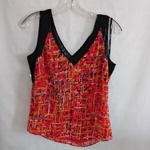 LOFT Red and Black Patterned Blouse